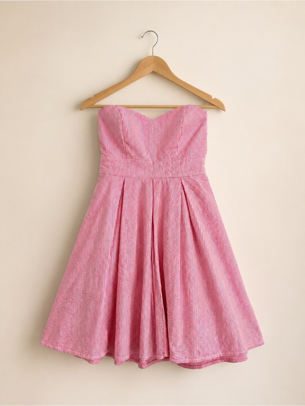 Lauren James Strapless Pink Seersucker Fit-and-Flare Dress